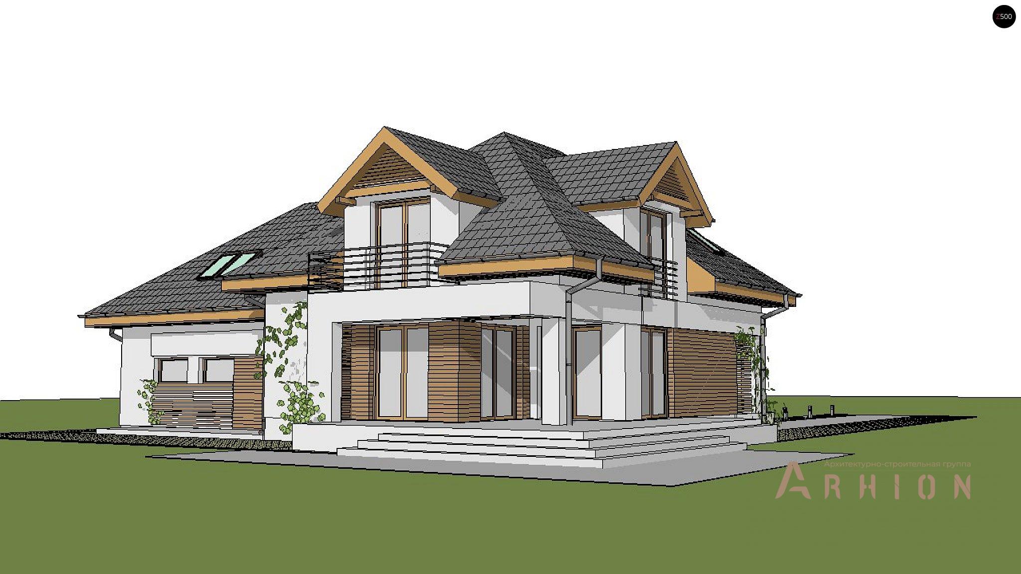 14. Проект одноэтажного дома в европейском стиле с четырехскатной, Z284 GP2, площадью - 211 кв c мансардой, терассой, балконом, гаражом